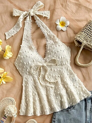 Zara halter yaka üst coquette butter yellow