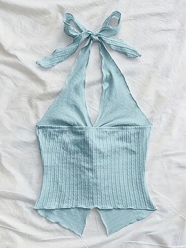 Bershka pastel mavi halter yaka üst ????