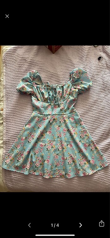 Prenses Model Elbise Mavi Pembe Çiçekli