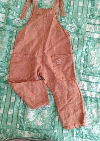 18-24 Ay Beden Erkek Çocuk Pembe Keten Bol Kesim Tulum