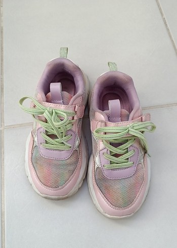 Kız Çocuk Pembe Bağcıklı Renkli Spor Ayakkabı