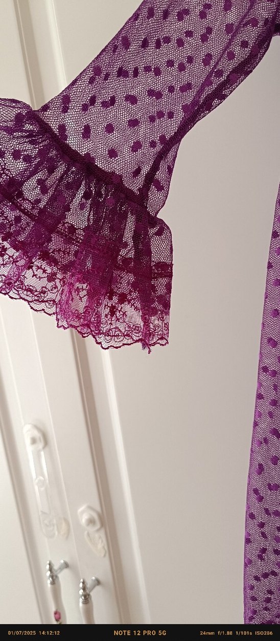 Kız Çocuk Mor Dantel Uzun Kollu Elbise - Görsel 3