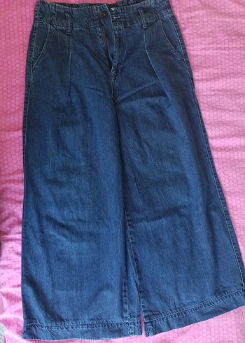 Düğmeli Koyu Mavi Midi Bol Kesim Kadın Kot Pantolon - Görsel 2