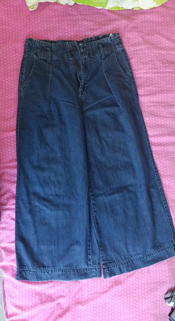 Düğmeli Koyu Mavi Midi Bol Kesim Kadın Kot Pantolon - Görsel 2