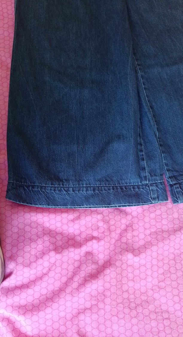 Düğmeli Koyu Mavi Midi Bol Kesim Kadın Kot Pantolon - Görsel 3