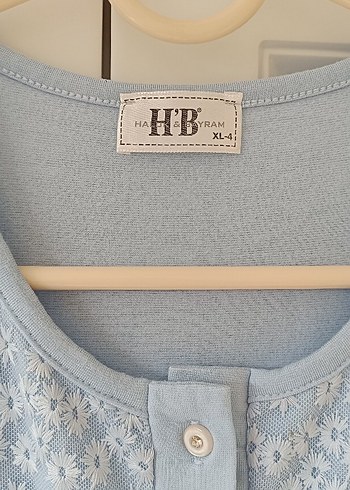 Nakış Detaylı Uzun Kollu Mavi Hamile Gecelik - Görsel 4