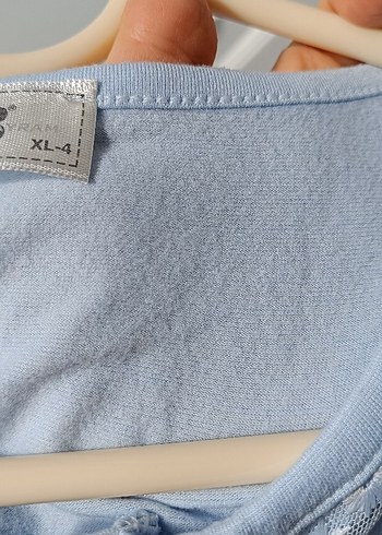 Nakış Detaylı Uzun Kollu Mavi Hamile Gecelik - Görsel 6