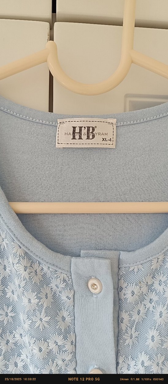 Nakış Detaylı Uzun Kollu Mavi Hamile Gecelik - Görsel 4