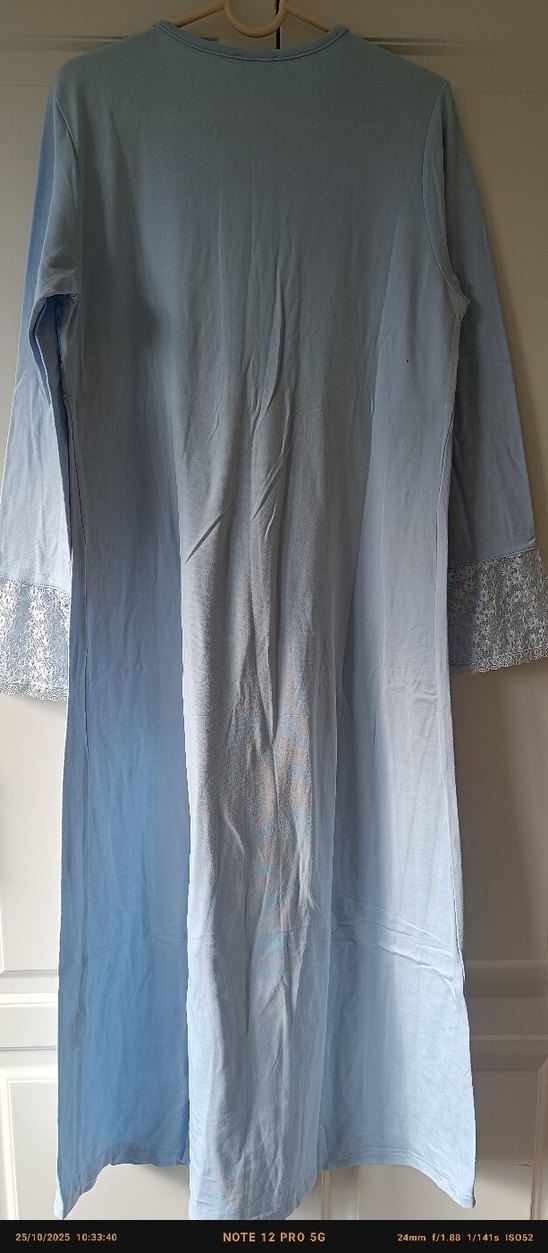 Nakış Detaylı Uzun Kollu Mavi Hamile Gecelik - Görsel 2