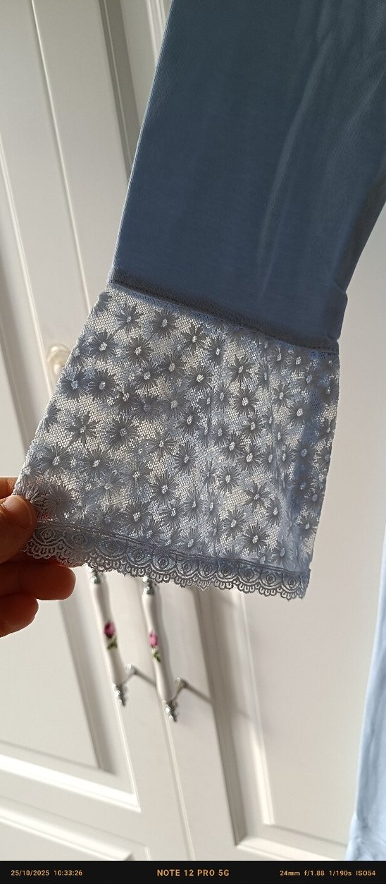 Nakış Detaylı Uzun Kollu Mavi Hamile Gecelik - Görsel 5