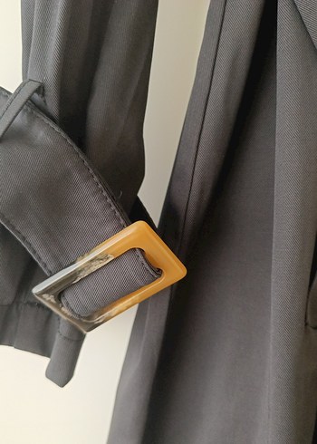 Düğmeli Uzun siyah Kadın Trençkot - Görsel 3