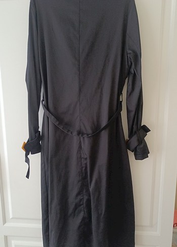 Düğmeli Uzun siyah Kadın Trençkot - Görsel 4