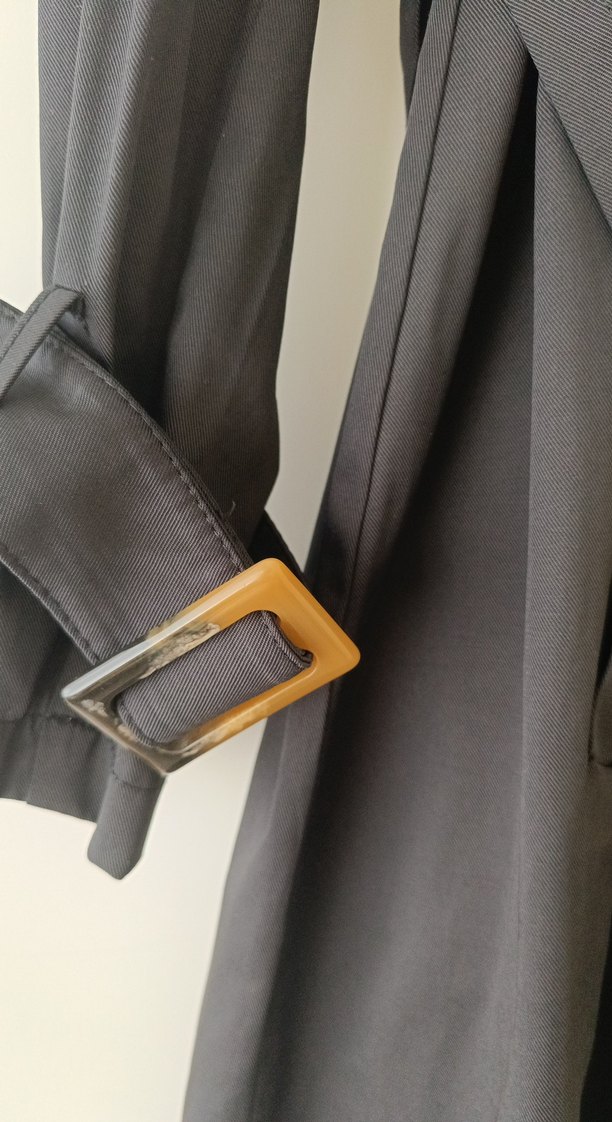 Düğmeli Uzun siyah Kadın Trençkot - Görsel 3