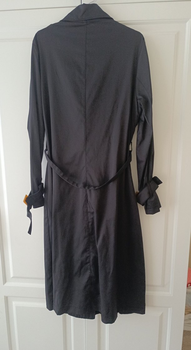 Düğmeli Uzun siyah Kadın Trençkot - Görsel 4