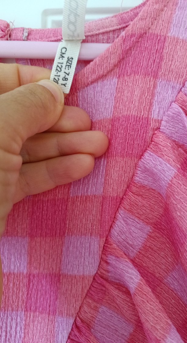 Pembe Kareli Fırfırlı Kız Elbisesi - Görsel 3