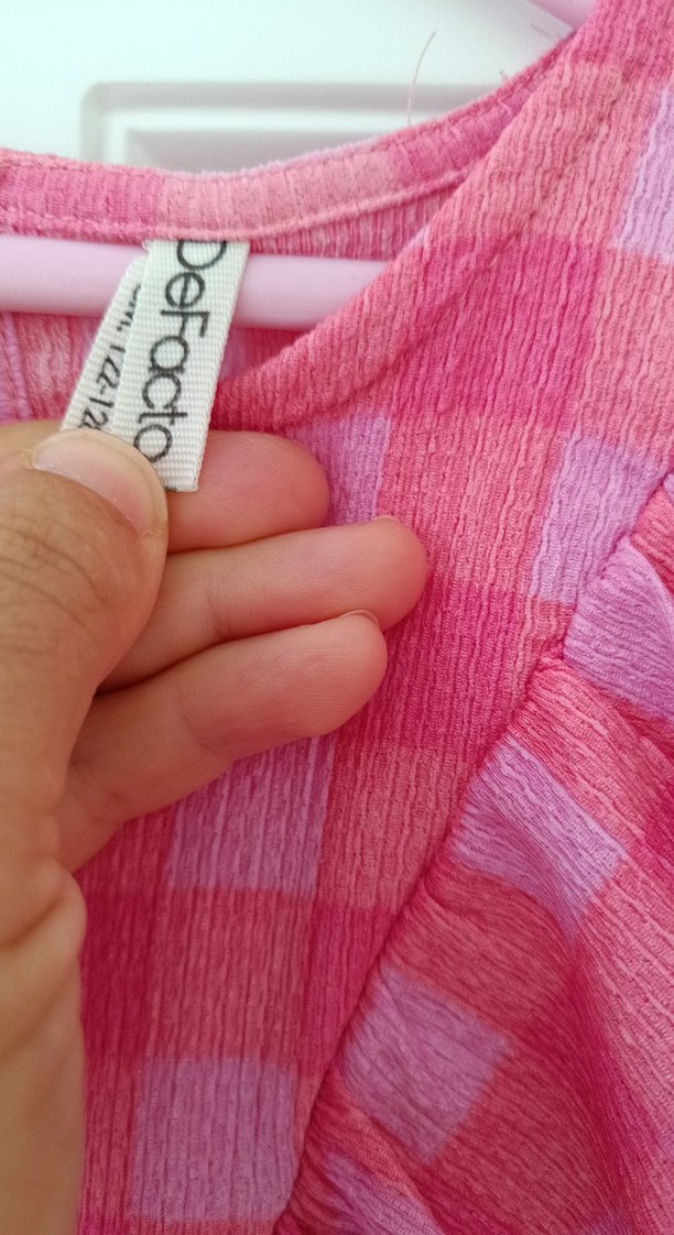 Pembe Kareli Fırfırlı Kız Elbisesi - Görsel 4