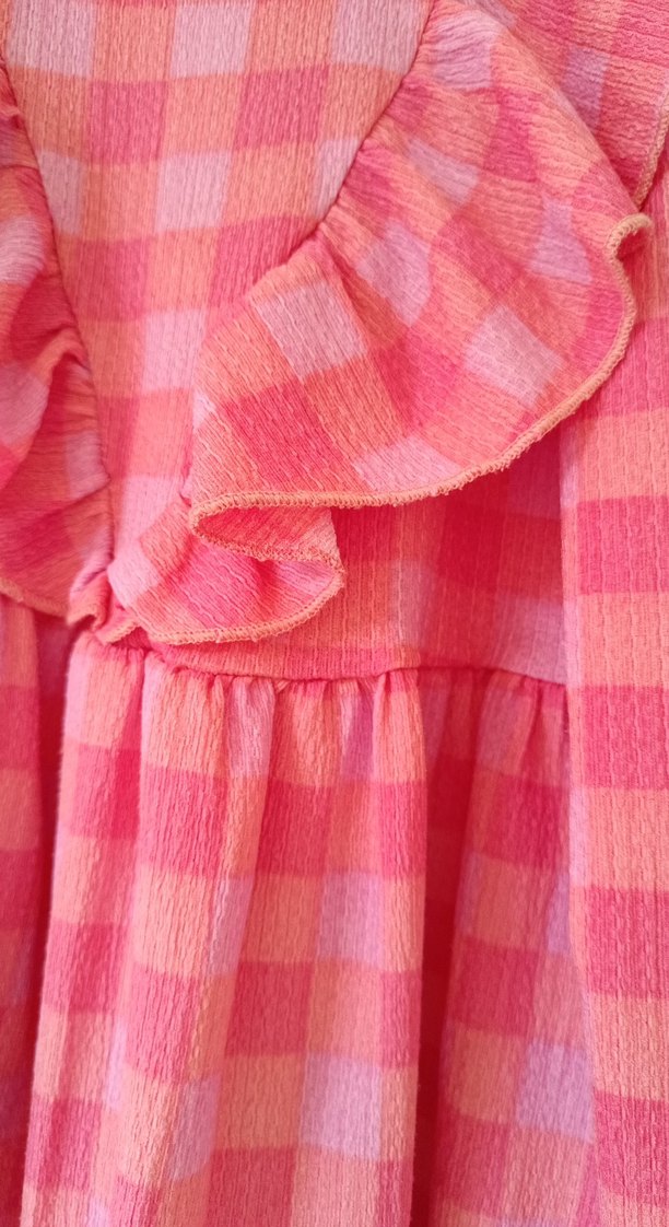 Pembe Kareli Fırfırlı Kız Elbisesi - Görsel 2