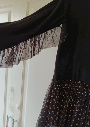 Siyah Uzun Kollu Kız Elbisesi - Görsel 5