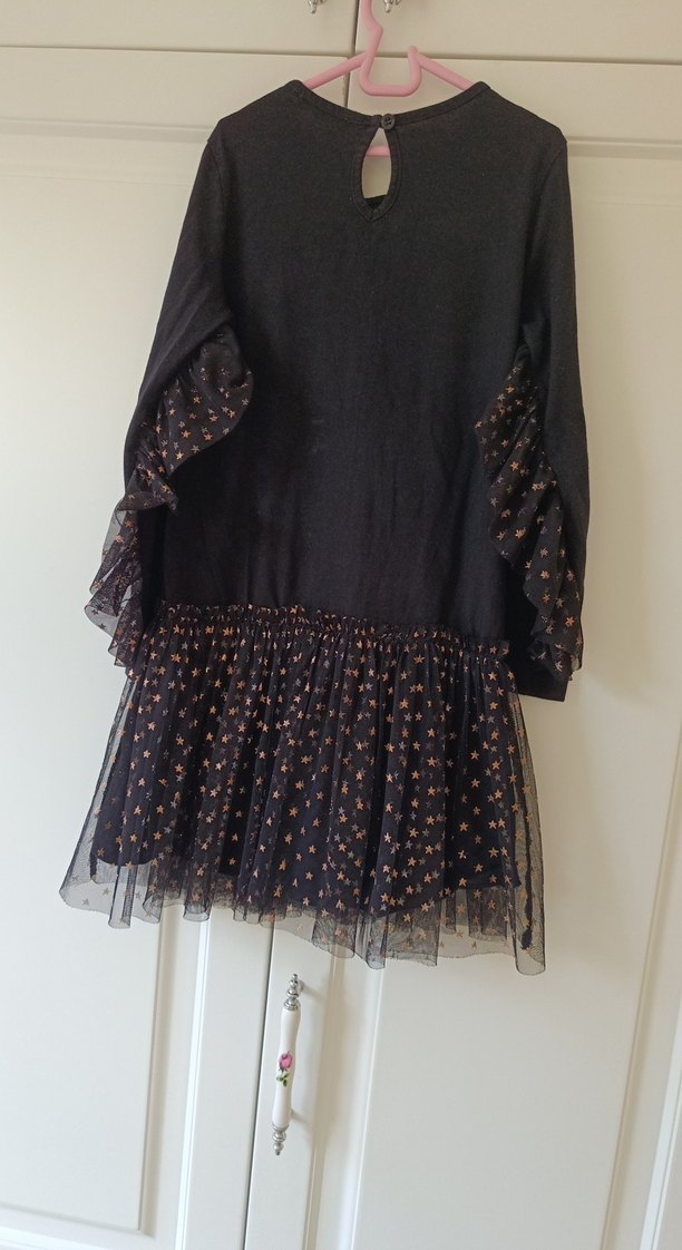 Siyah Uzun Kollu Kız Elbisesi - Görsel 4