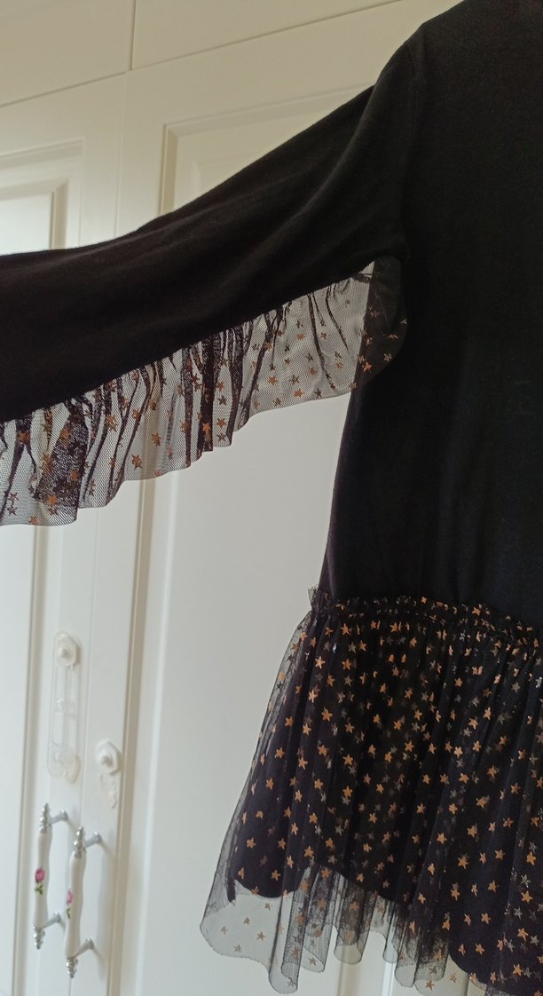 Siyah Uzun Kollu Kız Elbisesi - Görsel 5