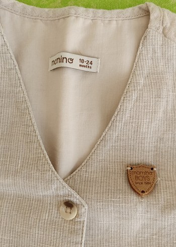 Bej Düğmeli Çocuk Yelek ve Pantolon Takımı - Görsel 2