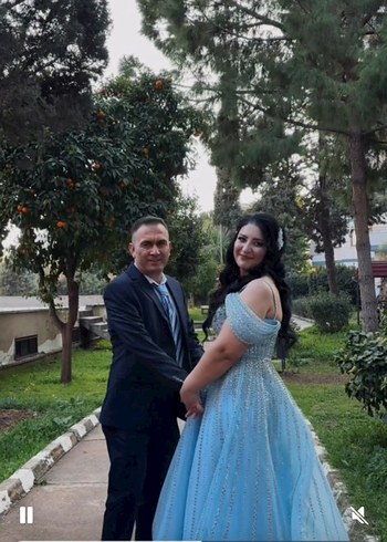 Abiye Işıltılı Taşlı Mavi Uzun Abiye Elbise