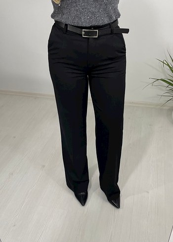 Siyah düz paça kumaş pantolon - Görsel 3