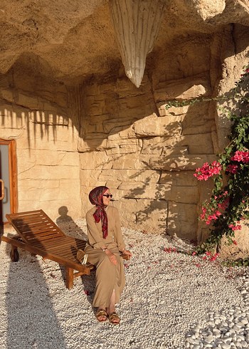 m Beden Bohem Tarzı Uzun Keten Elbise, Camel Renk