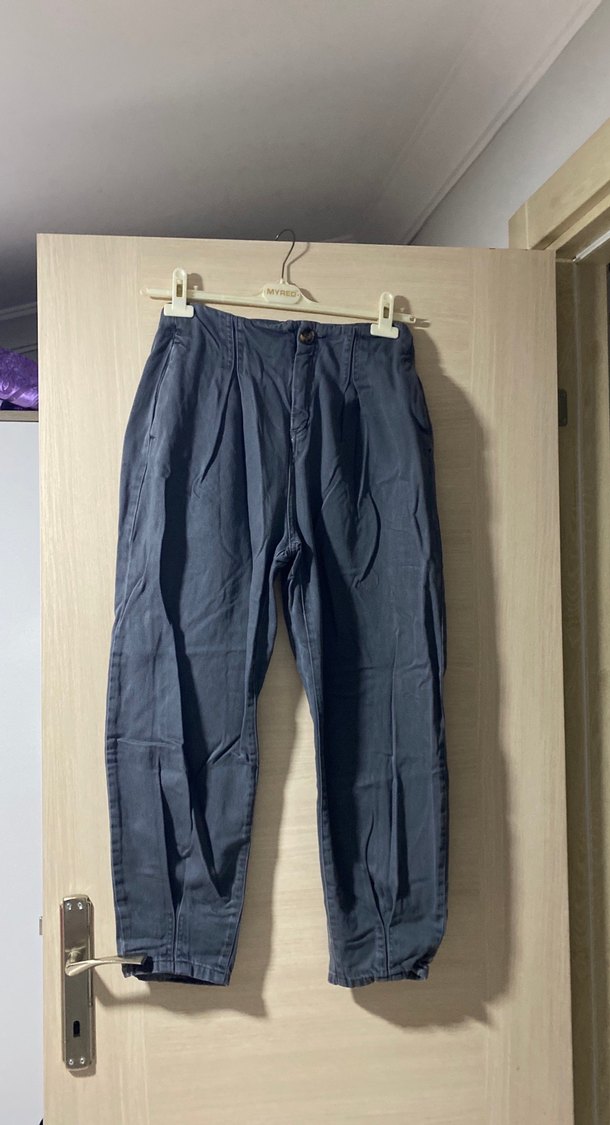 Kadın Lacivert Pilili Midi Kot Pantolon - Görsel 4