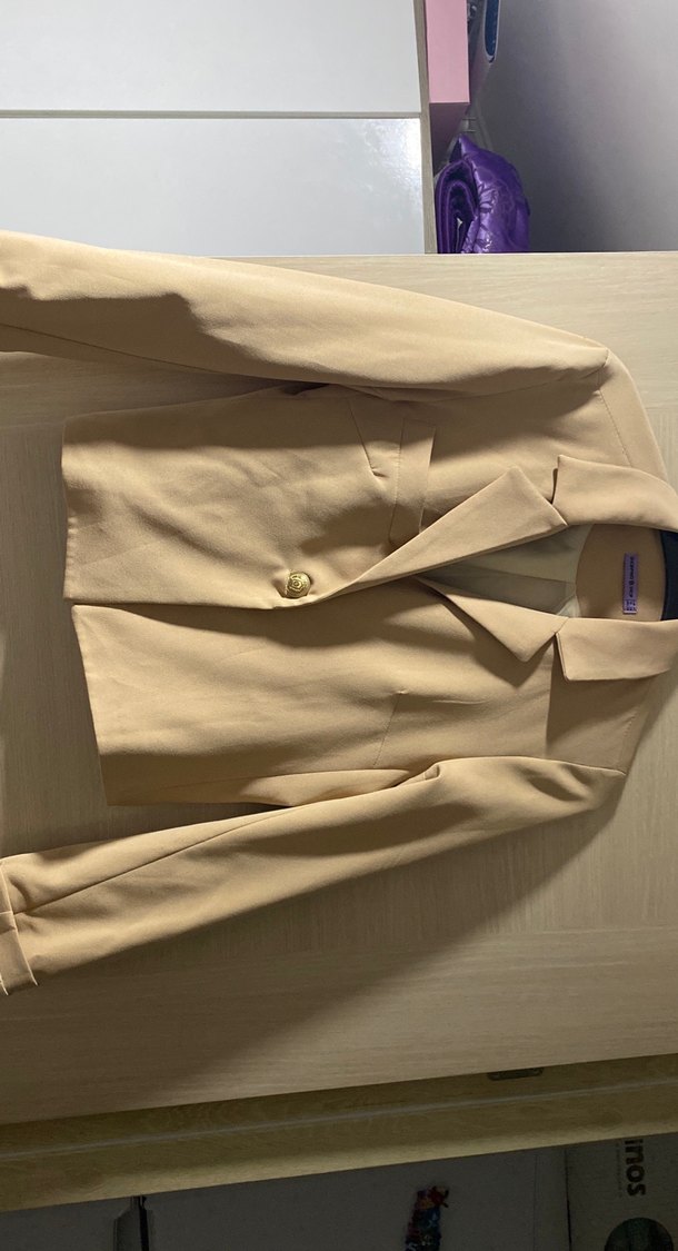 Bej Mini Kadın Ceket Düğmeli - Görsel 3