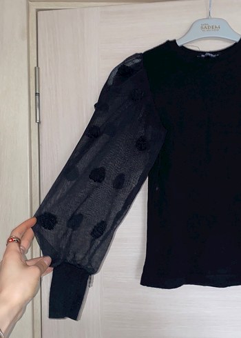 Siyah Transparan Kollu Kadın Bluz - Görsel 3