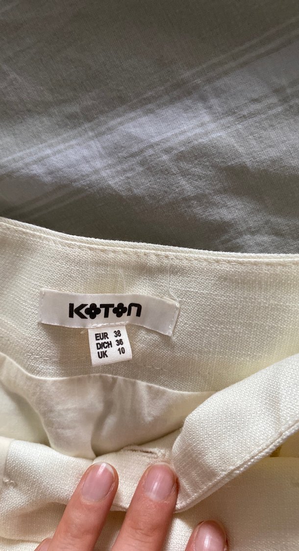 Düğmeli Beyaz Keten Midi Etek - Görsel 2