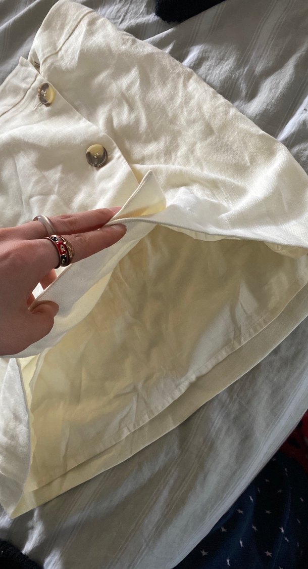 Düğmeli Beyaz Keten Midi Etek - Görsel 3