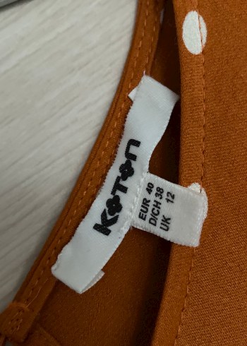 Düğmeli Kahverengi turuncu Puantiyeli Midi Elbise - Görsel 2