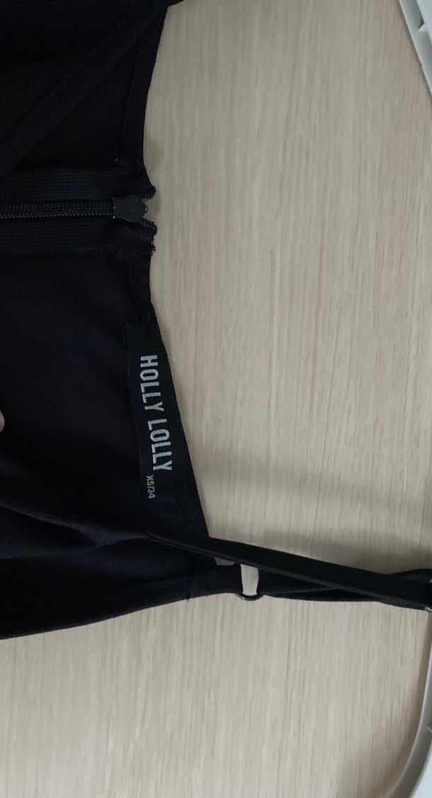 Siyah düz yaka İnce Askılı yırtmaçlı mini elbise - Görsel 3