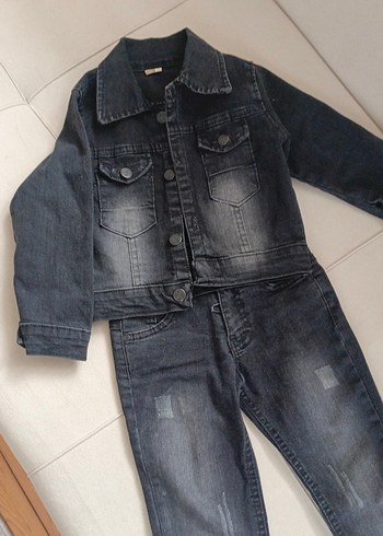 Gri Regular Fit Çocuk Kot Takım - Görsel 2