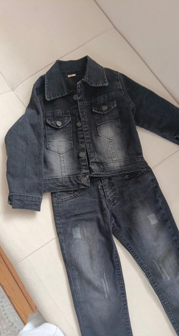 Gri Regular Fit Çocuk Kot Takım - Görsel 2