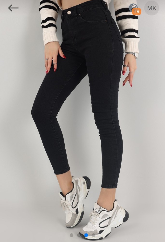 Siyah Dar Kesim Kadın Spor Kot Pantolon - Görsel 2