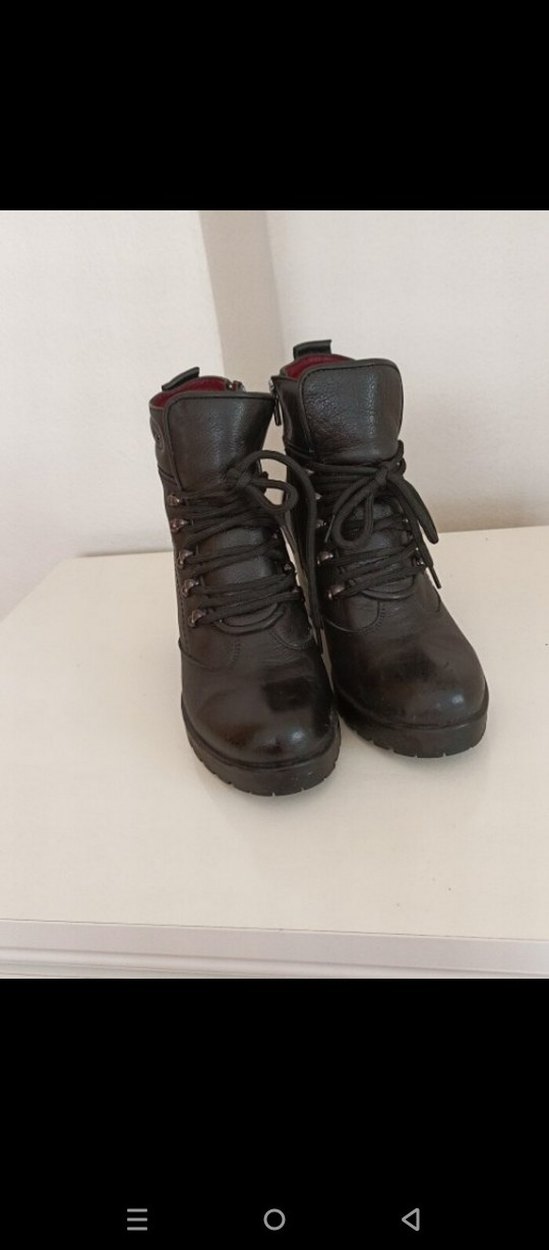 Siyah Deri Gotik Topuklu Bot - Görsel 2