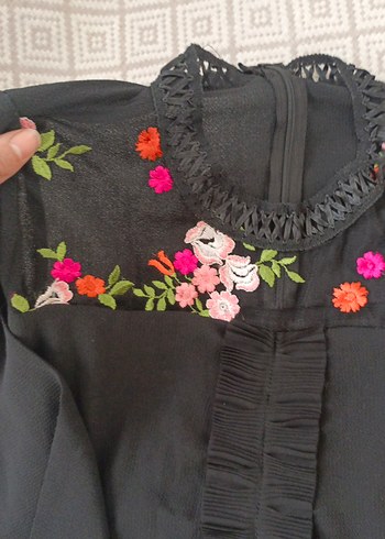 Nakışlı Siyah Bohem Kadın Bluz - Görsel 4