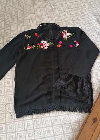 Nakışlı Siyah Bohem Kadın Bluz - Görsel 2