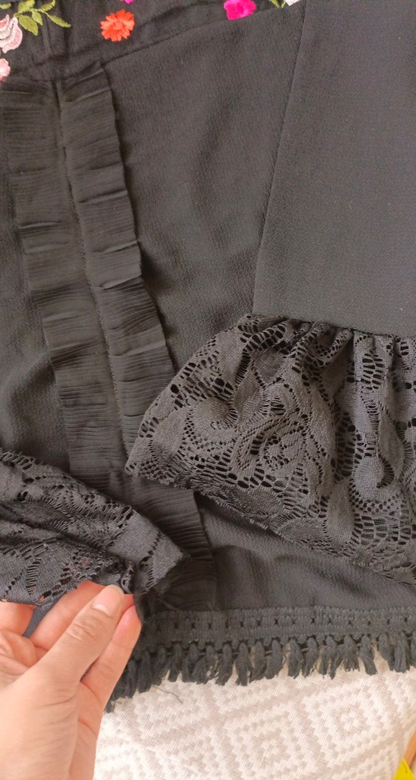 Nakışlı Siyah Bohem Kadın Bluz - Görsel 5