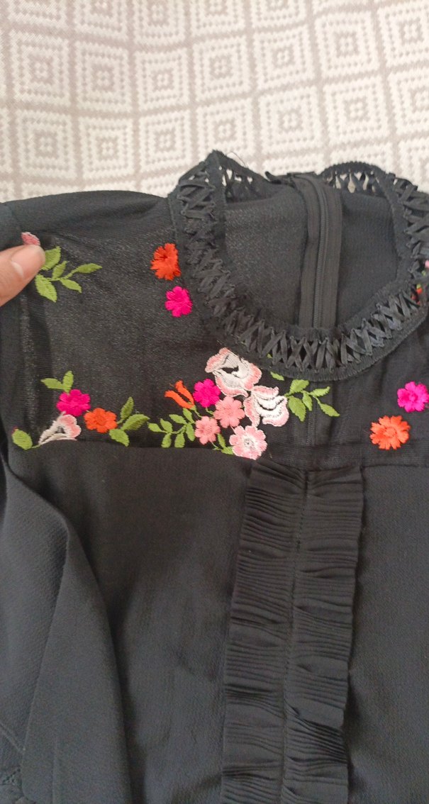 Nakışlı Siyah Bohem Kadın Bluz - Görsel 4