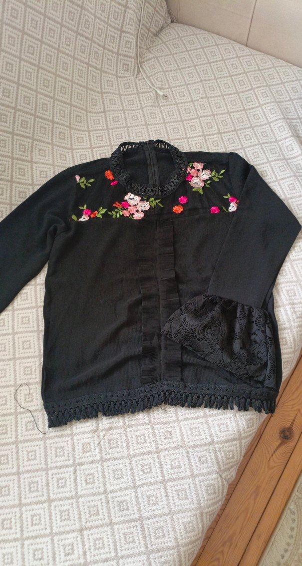 Nakışlı Siyah Bohem Kadın Bluz - Görsel 2