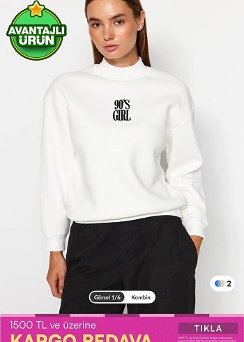 Beyaz Baskılı Pamuklu Sweatshirt