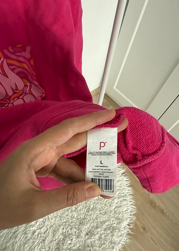 l Beden pembe Renk Renkli Baskılı Kapüşonlu Kadın Sweatshirt
