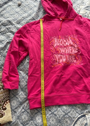l Beden Renkli Baskılı Kapüşonlu Kadın Sweatshirt