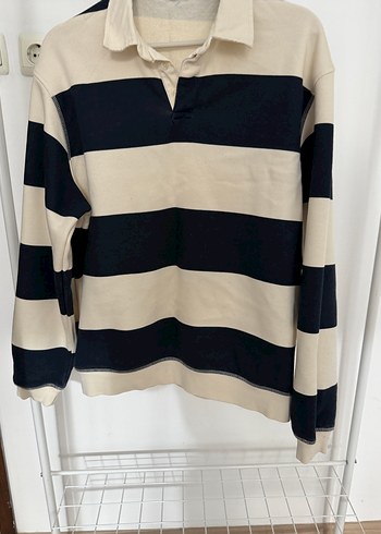 Zara Bej Siyah Çizgili Pamuklu Kadın Sweatshirt