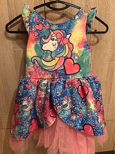 24-36 Ay Beden 3 yaş unicorn doğum günü elbise