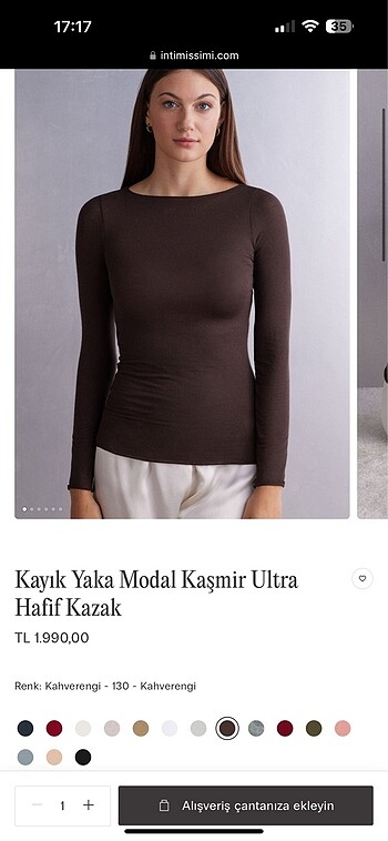 Kahverengi Kayık yaka kaşmir intimissimi üst